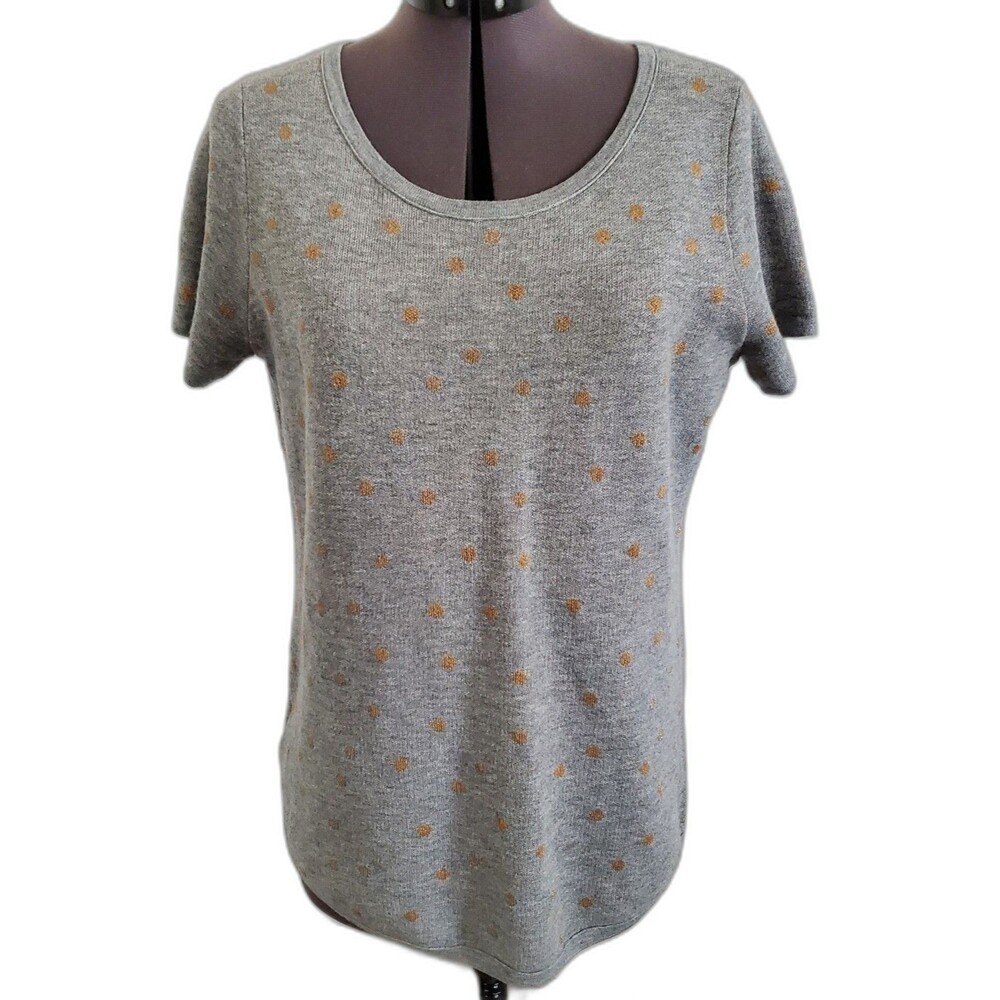 LOFT Women’s Sweater Size Small Grey Gold Polka Dot Short Sleeve Shirt Knit Top